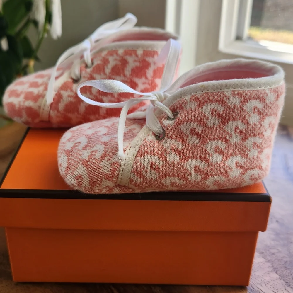 Hermes Pink and White Baby Shoes